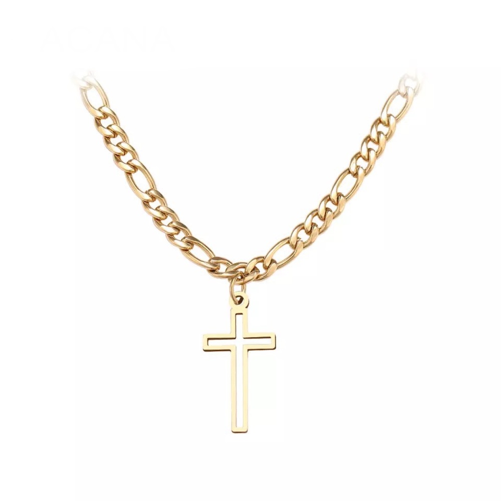 Stainless Steel Hollow Out Cross Pendant Necklace - Picture 6 of 6